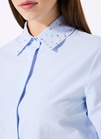 Fabrika Basic Gömlek Yaka Düz Mavi Kadın Gömlek F5SL-GML0411