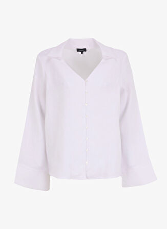 Fabrika Rahat V Yaka Düz Beyaz Kadın Gömlek F5SL-GML0322