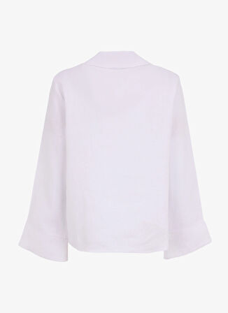 Fabrika Rahat V Yaka Düz Beyaz Kadın Gömlek F5SL-GML0322