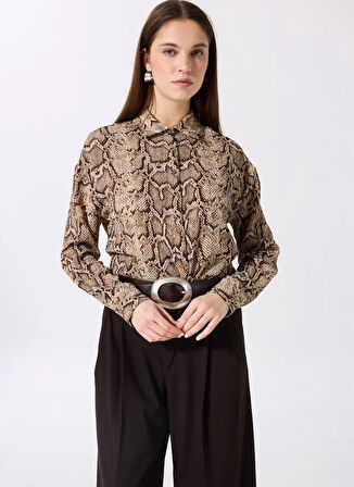 Fabrika Loose Fit Gömlek Yaka Desenli Çok Renkli Kadın Gömlek F5SL-GML0039