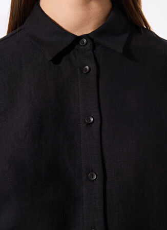 Fabrika Rahat Gömlek Yaka Düz Siyah Kadın Gömlek F5SL-GML0051