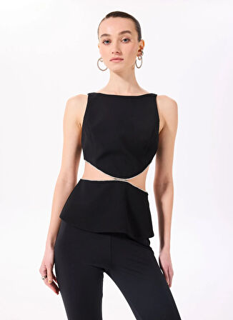 Fabrika Bisiklet Yaka Düz Siyah Kadın Bluz F5SL-BLZ0274