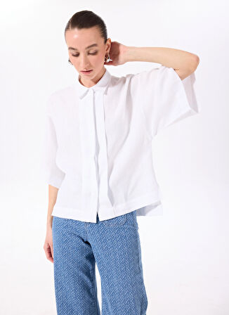 Beyaz Kadın Loose Fit Gömlek F5SL-GML0063