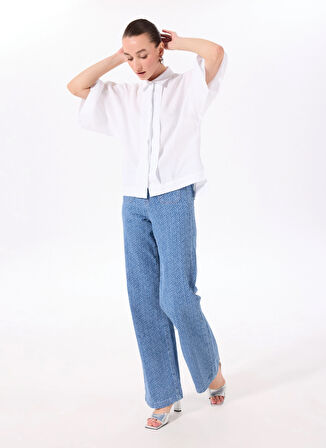 Beyaz Kadın Loose Fit Gömlek F5SL-GML0063
