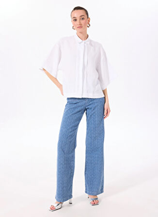 Beyaz Kadın Loose Fit Gömlek F5SL-GML0063