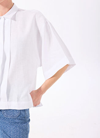 Beyaz Kadın Loose Fit Gömlek F5SL-GML0063