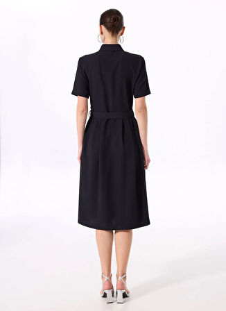 Fabrika Comfort Gömlek Yaka Düz Lacivert Diz Altı Kadın Elbise FC5SL-ELB0162