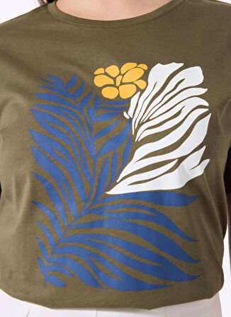Fabrika Bisiklet Yaka Baskılı Haki Kadın T-Shirt F5SL-TST0458