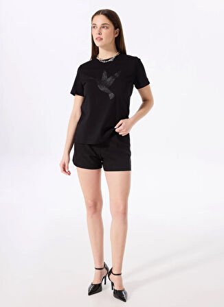 Fabrika Bisiklet Yaka Baskılı Siyah Kadın T-Shirt F5SL-TST0379