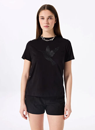 Fabrika Bisiklet Yaka Baskılı Siyah Kadın T-Shirt F5SL-TST0379