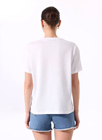 Fabrika Bisiklet Yaka Baskılı Beyaz Kadın T-Shirt F5SL-TST0424