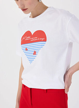 Fabrika Bisiklet Yaka Baskılı Beyaz Kadın T-Shirt F5SL-TST0426