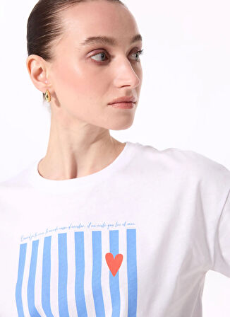 Fabrika Bisiklet Yaka Baskılı Beyaz Kadın T-Shirt F5SL-TST0427