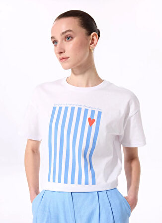 Fabrika Bisiklet Yaka Baskılı Beyaz Kadın T-Shirt F5SL-TST0427
