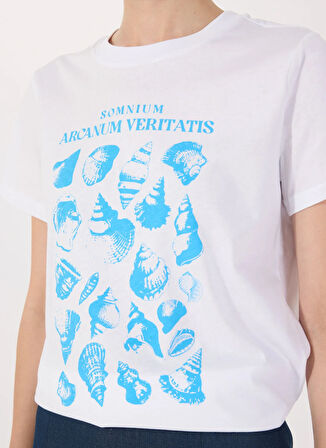 Fabrika Bisiklet Yaka Baskılı Beyaz Kadın T-Shirt F5SL-TST0429