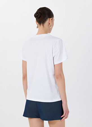 Fabrika Bisiklet Yaka Baskılı Beyaz Kadın T-Shirt F5SL-TST0429