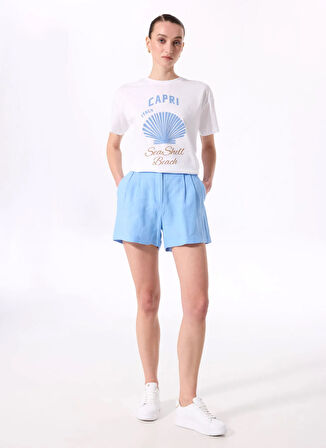 Fabrika Bisiklet Yaka Baskılı Beyaz Kadın T-Shirt F5SL-TST0468