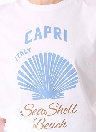 Fabrika Bisiklet Yaka Baskılı Beyaz Kadın T-Shirt F5SL-TST0468