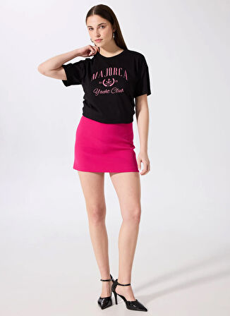Fabrika Bisiklet Yaka Baskılı Siyah Kadın T-Shirt F5SL-TST0459
