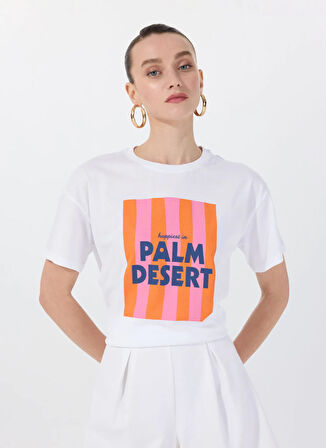 Fabrika Bisiklet Yaka Baskılı Beyaz Kadın T-Shirt F5SL-TST0437