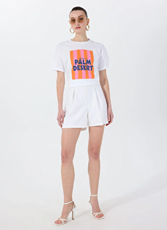 Fabrika Bisiklet Yaka Baskılı Beyaz Kadın T-Shirt F5SL-TST0437