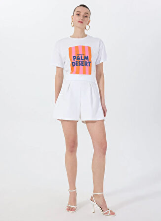 Fabrika Bisiklet Yaka Baskılı Beyaz Kadın T-Shirt F5SL-TST0437