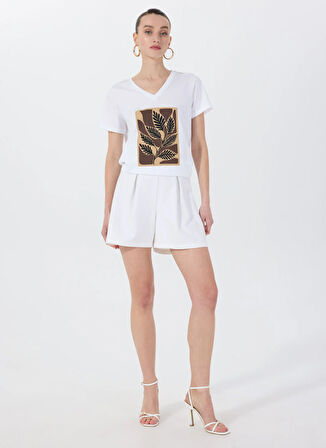 Beyaz Kadın Basic Baskılı T-Shirt F5SL-TST0454