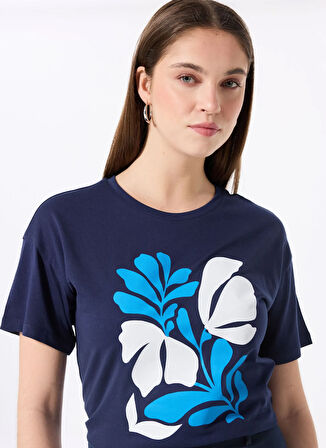 Fabrika Bisiklet Yaka Baskılı Lacivert Kadın T-Shirt F5SL-TST0456