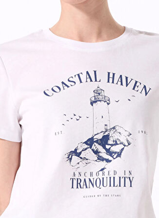 Fabrika Bisiklet Yaka Baskılı Beyaz Kadın T-Shirt F5SL-TST0444