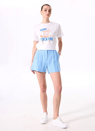 Fabrika Bisiklet Yaka Baskılı Beyaz Kadın T-Shirt F5SL-TST0470