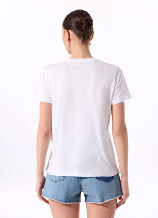 Fabrika Bisiklet Yaka Baskılı Beyaz Kadın T-Shirt F5SL-TST0473