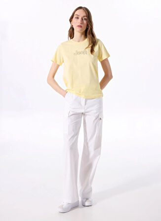 Jeep Bisiklet Yaka Baskılı Sarı Kadın T-Shirt J5SL-TST7009