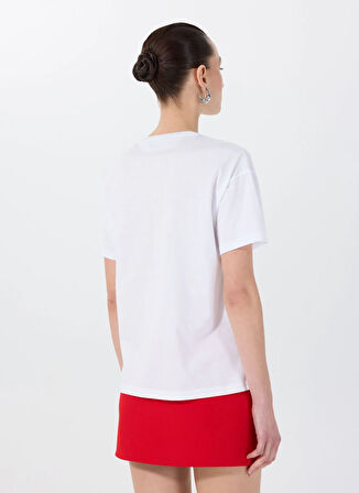 Fabrika Bisiklet Yaka Baskılı Beyaz Kadın T-Shirt F5SL-TST0467