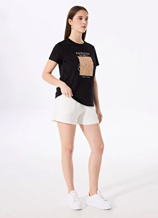 Fabrika Bisiklet Yaka Baskılı Siyah Kadın T-Shirt F5SL-TST0453