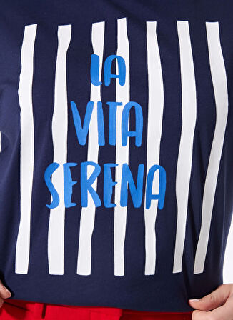 Fabrika Bisiklet Yaka Baskılı Lacivert Kadın T-Shirt F5SL-TST0436