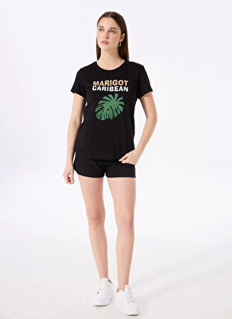 Fabrika Bisiklet Yaka Baskılı Siyah Kadın T-Shirt F5SL-TST0439