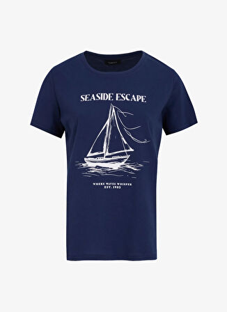 Fabrika Bisiklet Yaka Baskılı Lacivert Kadın T-Shirt F5SL-TST0446