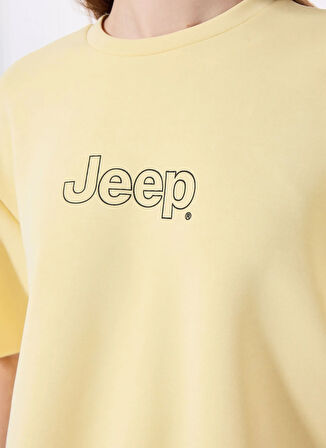 Jeep Bisiklet Yaka Baskılı Sarı Kadın T-Shirt J5SL-TST7020