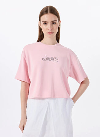 Jeep Bisiklet Yaka Baskılı Pembe Kadın T-Shirt J5SL-TST7020