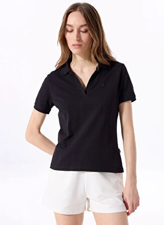 Siyah Kadın Relaxed Düz Polo T-Shirt J5SL-TST7070