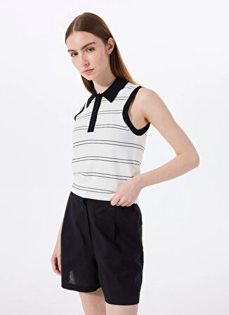 Jeep Polo Yaka Normal Çizgili Ekru Kazak Kadın J5SL-KZK7874