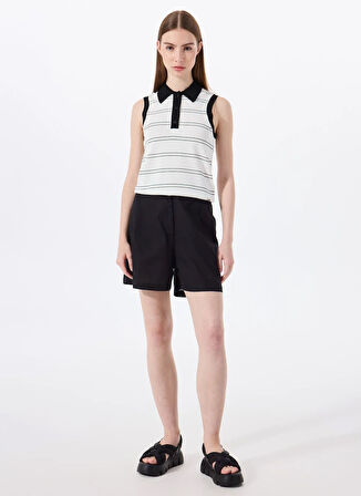 Jeep Polo Yaka Normal Çizgili Ekru Kazak Kadın J5SL-KZK7874