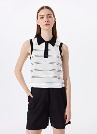 Jeep Polo Yaka Normal Çizgili Ekru Kazak Kadın J5SL-KZK7874