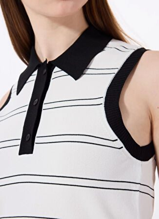 Jeep Polo Yaka Normal Çizgili Ekru Kazak Kadın J5SL-KZK7874