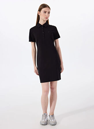 Jeep Polo Yaka Düz Siyah Mini Kadın Elbise J5SL-ELB7100