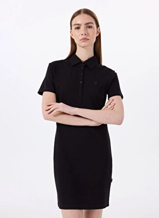 Jeep Polo Yaka Düz Siyah Mini Kadın Elbise J5SL-ELB7100
