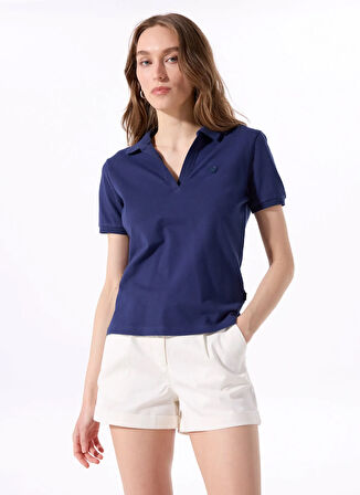 Lacivert Kadın Relaxed Düz Polo T-Shirt J5SL-TST7070
