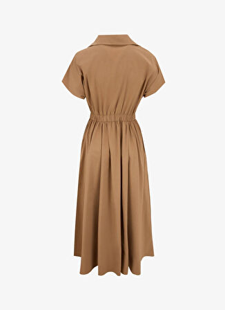 Fabrika Gömlek Yaka Düz Deve Tüyü Midi Kadın Elbise F5SL-ELB0319