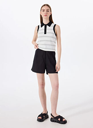 Siyah Kadın Lastikli %100 Keten Şort J5SL-SHT7109