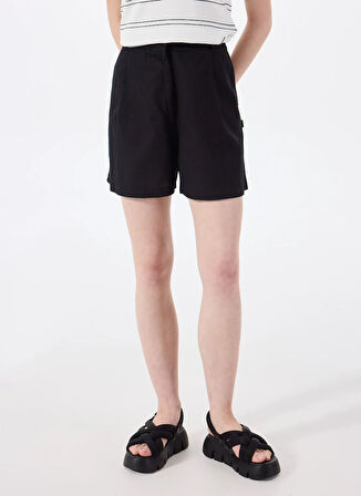 Siyah Kadın Lastikli %100 Keten Şort J5SL-SHT7109